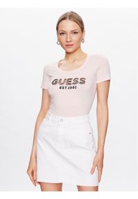 Guess T-Shirt Mesh Logo W3GI35 J1300 Różowy Slim Fit. Kolor: różowy. Materiał: bawełna