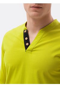 Ombre Clothing - Longsleeve męski z guzikami - limonkowy V5 L133 - XL. Materiał: bawełna, poliester. Długość rękawa: długi rękaw #6