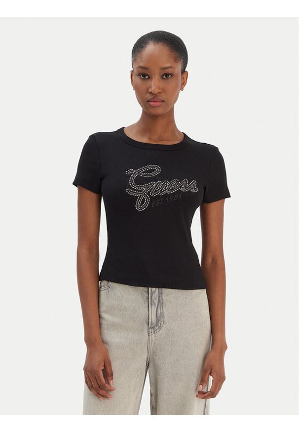 Guess T-Shirt W6RI22 KA0H1 Czarny Slim Fit. Kolor: czarny. Materiał: bawełna