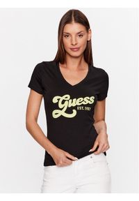 Guess T-Shirt W3YI34 J1314 Czarny Slim Fit. Kolor: czarny. Materiał: bawełna