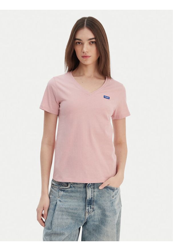 Hugo - HUGO T-Shirt Classic 50513667 Różowy Slim Fit. Kolor: różowy. Materiał: bawełna