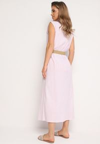 Born2be - Jasnoróżowa Bawełniana Sukienka Koszulowa z Gumką w Talii i Paskiem z Klamrą Xalorea. Kolor: różowy. Materiał: bawełna. Wzór: paski. Typ sukienki: koszulowe #4