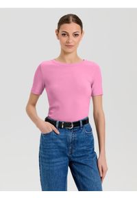 Sinsay - Bawełniana koszulka basic - różowy. Kolor: różowy. Materiał: bawełna