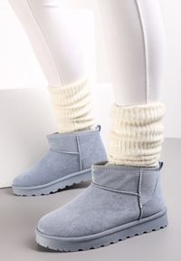 Renee - Niebieskie Śniegowce Dephopis. Nosek buta: okrągły. Kolor: niebieski. Sezon: zima. Obcas: na obcasie. Wysokość obcasa: niski