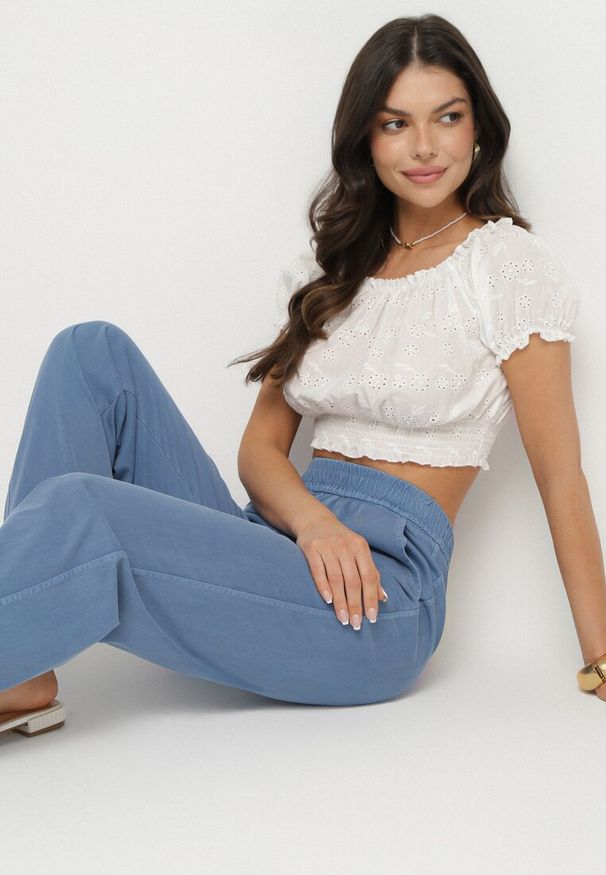 Born2be - Niebieskie Spodnie z Wiskozą o Szerokim Kroju z Wysokim Stanem Lintenera. Okazja: na spacer, na co dzień. Stan: podwyższony. Kolor: niebieski. Materiał: wiskoza. Styl: elegancki, casual, sportowy