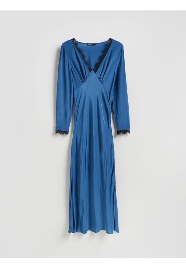 Reserved - Sukienka maxi z koronką - granatowy. Kolor: niebieski. Materiał: koronka. Wzór: koronka. Typ sukienki: proste. Długość: maxi