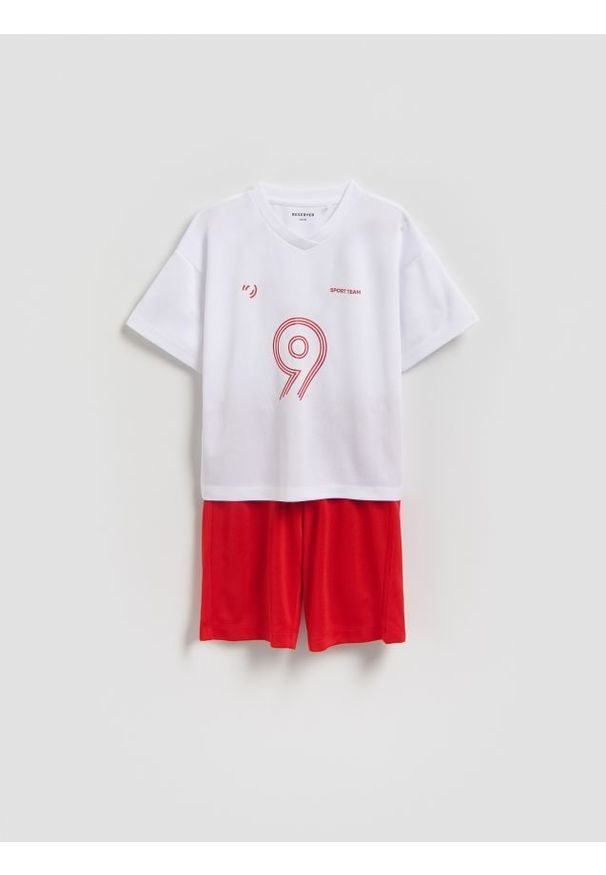 Reserved - Sportowy komplet z nadrukiem - biały. Kolor: biały. Materiał: dzianina. Wzór: nadruk. Styl: sportowy