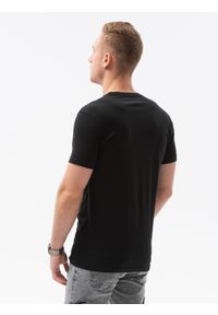 Ombre Clothing - T-shirt męski z nadrukiem S1434 V-4B - czarny - XXL. Kolor: czarny. Materiał: bawełna. Wzór: nadruk. Styl: klasyczny