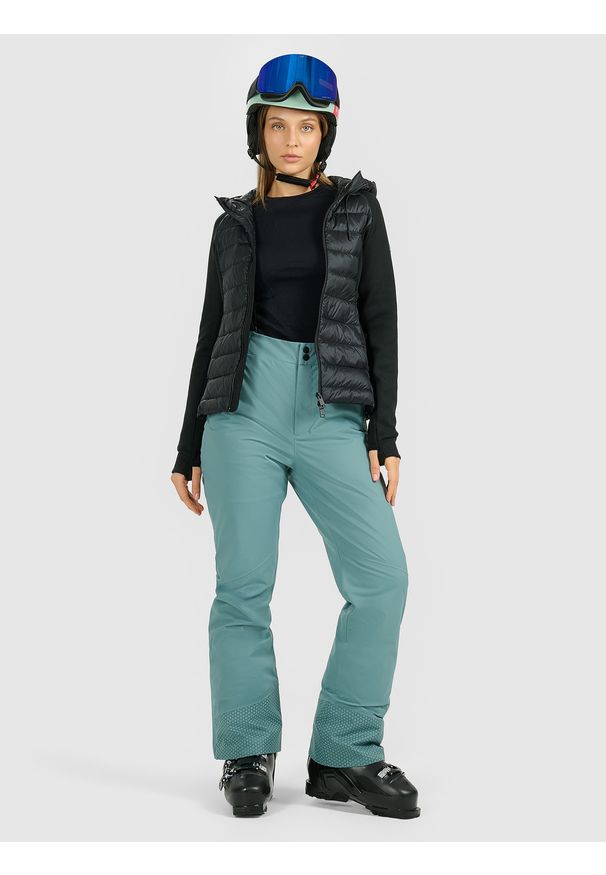 4f - 4F Spodnie narciarskie z szelkami membrana Dermizax 20000 damskie - oliwkowe XL. Kolor: oliwkowy, brązowy, wielokolorowy. Materiał: materiał. Technologia: Dermizax. Sezon: zima. Sport: narciarstwo