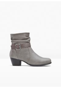 bonprix - Krótkie botki. Zapięcie: pasek. Kolor: szary. Obcas: na obcasie. Wysokość obcasa: średni #1