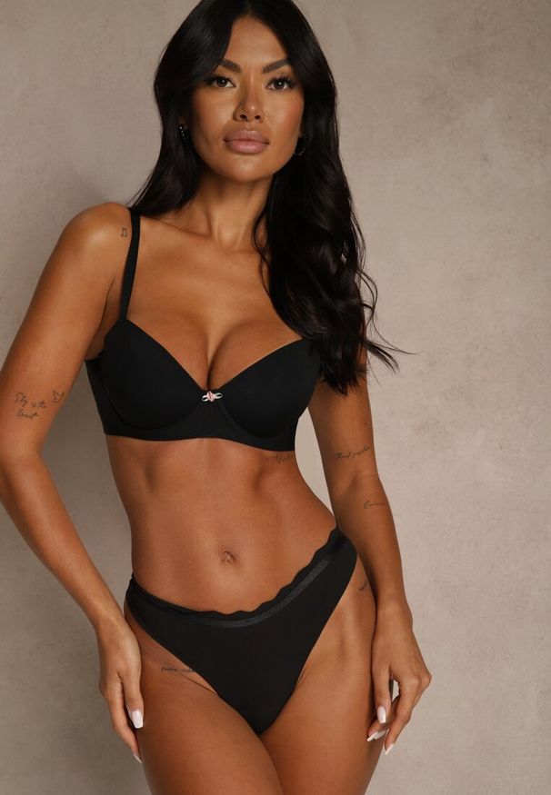 Renee - Czarny Gładki Biustonosz o Klasycznym Fasonie Amanei. Kolor: czarny. Wzór: gładki