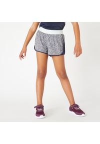 DOMYOS - Spodenki dziecięce Domyos 2w1. Okazja: na uczelnię. Kolor: niebieski. Materiał: materiał, poliester, tkanina, elastan. Długość: krótkie. Styl: sportowy. Sport: joga i pilates #1