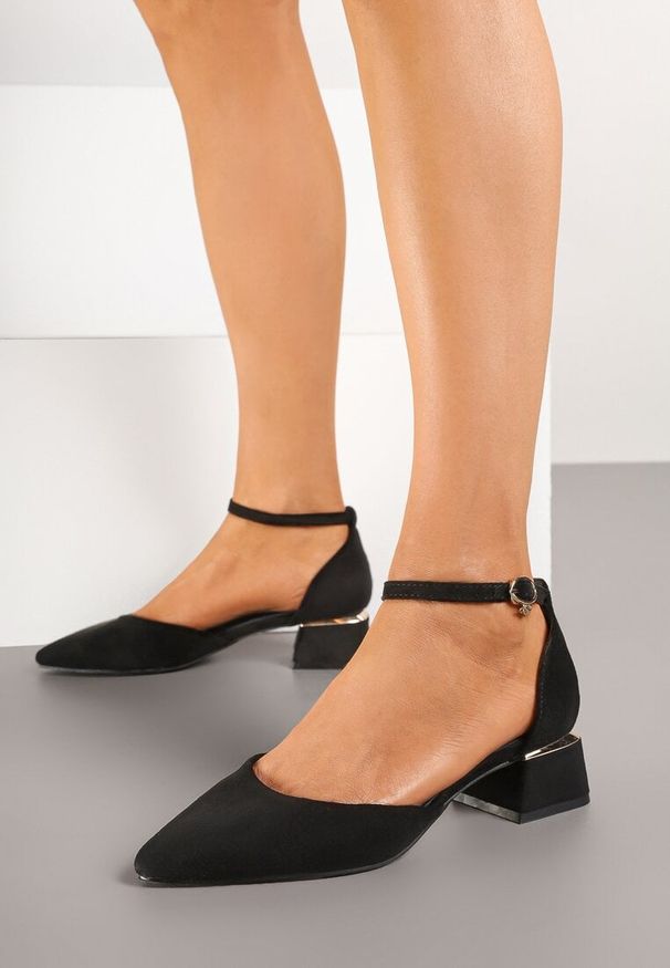 Born2be - Czarne Czółenka Vices na Geometrycznym Obcasie ze Skórzaną Wkładką Falori. Okazja: na spotkanie biznesowe. Zapięcie: sprzączka. Kolor: czarny. Wzór: geometria. Materiał: skóra. Sezon: wiosna, lato. Obcas: na obcasie. Styl: elegancki, biznesowy, wizytowy. Wysokość obcasa: średni