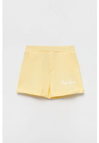 Pepe Jeans szorty bawełniane dziecięce Rosemery kolor żółty z nadrukiem regulowana talia. Okazja: na co dzień. Kolor: żółty. Materiał: bawełna. Wzór: nadruk. Styl: casual