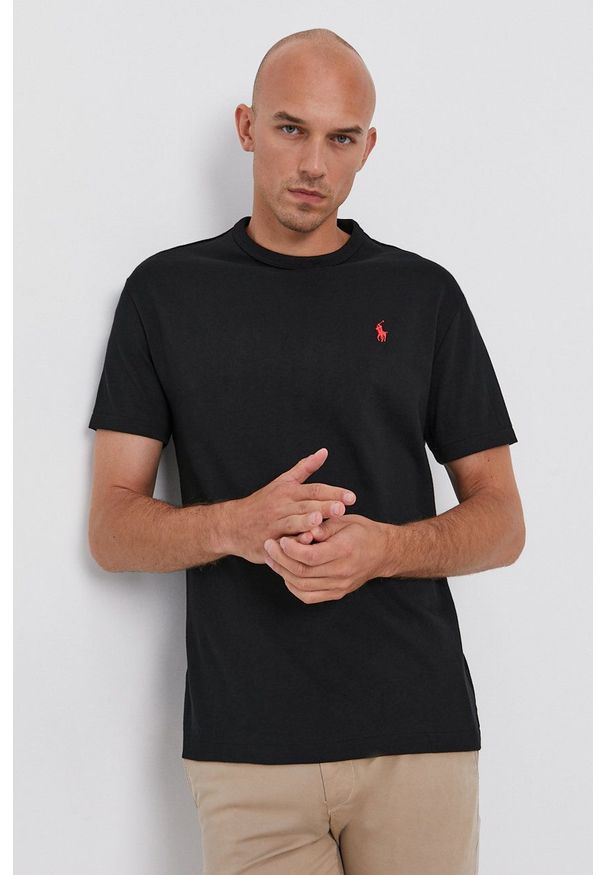 Polo Ralph Lauren - T-shirt. Okazja: na co dzień. Typ kołnierza: polo. Kolor: czarny. Materiał: dzianina. Wzór: gładki, aplikacja. Styl: casual