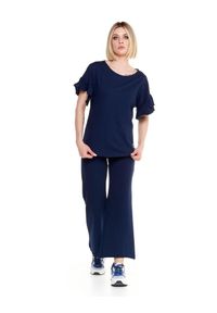 LEONE 1947 APPAREL - Błyszcząca damska koszulka z krótkim rękawem i falbaną. Kolor: niebieski. Materiał: tkanina. Długość rękawa: krótki rękaw. Długość: krótkie. Sport: fitness