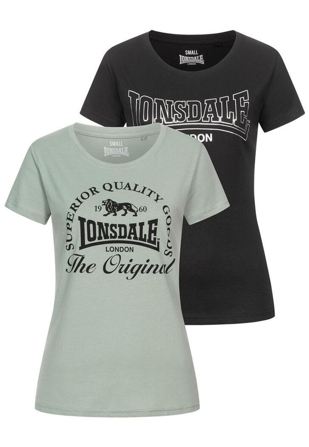 Koszulka damska Lonsdale Rowrah (x2). Kolor: czarny, wielokolorowy, zielony