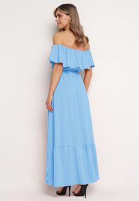 Born2be - Niebieska Sukienka o Rozkloszowanym Fasonie z Hiszpańskim Dekoltem i Materiałowym Paskiem Nacara. Okazja: na co dzień. Kolor: niebieski. Materiał: materiał. Długość rękawa: krótki rękaw. Sezon: lato. Typ sukienki: proste. Styl: casual #7