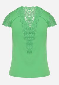 Born2be - Zielona Bluzka z Bawełny Ozdobiona Koronką na Rękawach i Plecach Orida. Kolor: zielony. Materiał: bawełna, koronka. Wzór: aplikacja, koronka #5