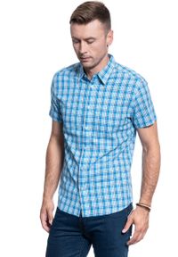 Wrangler - MĘSKA KOSZULA MATERIAŁOWA WRANGLER SS 1 PKT SHIRT CERULEAN BLUE W5J11OXVT. Materiał: materiał