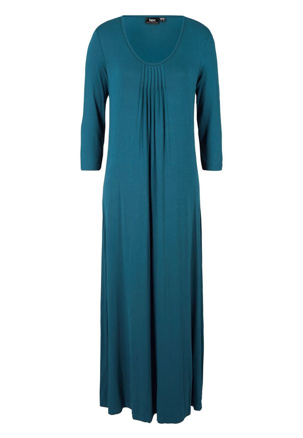 Długa sukienka ze stretchem, o linii litery A, rękawy 3/4 bonprix niebieskozielony. Kolor: niebieski. Długość: maxi
