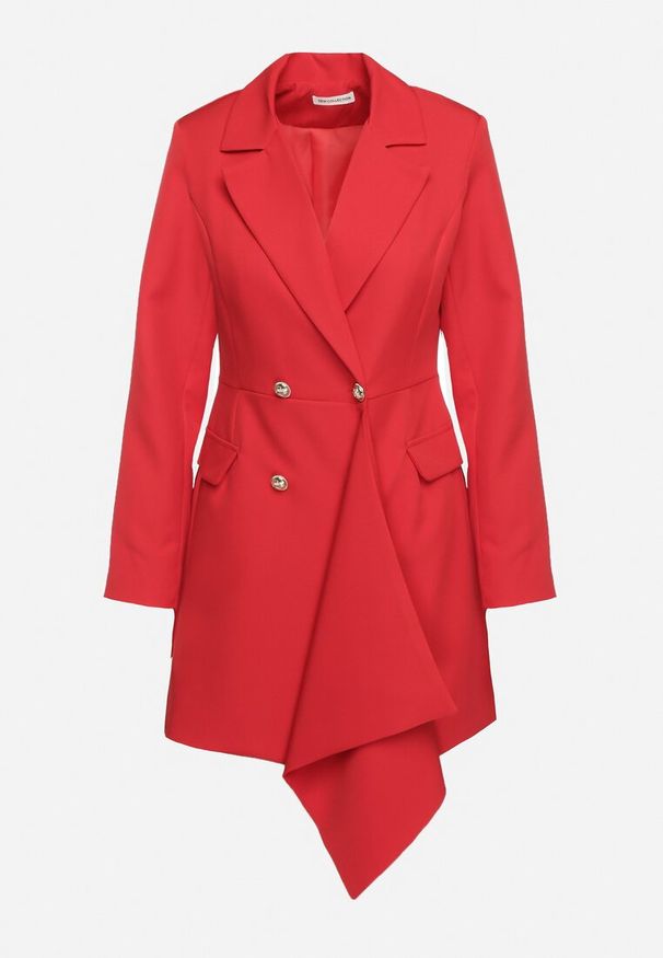 Born2be - Czerwona Taliowana Sukienka o Kroju Marynarki z Mini Trenem Besista. Kolor: czerwony. Materiał: poliester. Długość rękawa: długi rękaw. Wzór: aplikacja. Styl: klasyczny, elegancki. Długość: mini