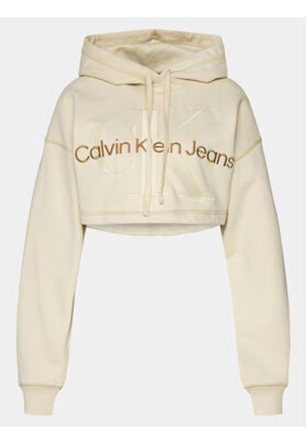 Calvin Klein Jeans Bluza Hero Monologo Short Hoodie J20J222540 Écru Regular Fit. Kolor: kremowy. Materiał: bawełna