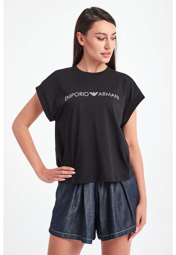 Emporio Armani Swimwear - T-SHIRT EMPORIO ARMANI SWIMWEAR. Materiał: materiał, bawełna. Długość rękawa: krótki rękaw. Długość: krótkie. Wzór: nadruk