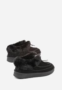Born2be - Czarne Śniegowce na Grubej Podeszwie z Futerkiem i Przeszciami Linafra. Okazja: na co dzień. Kolor: czarny. Materiał: futro. Styl: casual, elegancki #5