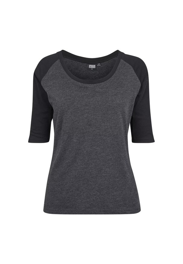 Urban Classics - Bluzka Damska Z Kontrastowym Raglanowym Rękawem 3/4. Kolor: szary, wielokolorowy, brązowy, czarny. Długość rękawa: raglanowy rękaw