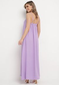 Born2be - Fioletowa Sukienka na Regulowanych Ramiączkach Wiązana na Szyi Ploeliama. Kolor: fioletowy. Długość rękawa: na ramiączkach. Styl: klasyczny, elegancki #4