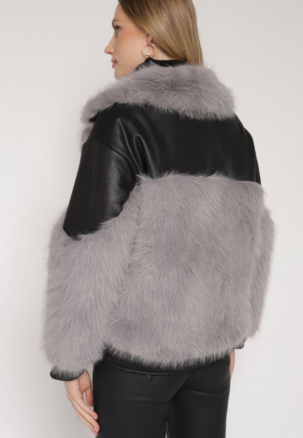 Born2be - Szara Kurtka Ramoneska z Futrzanymi Wstawkami Seore. Okazja: na co dzień. Kolor: szary. Materiał: futro. Styl: klasyczny, casual, elegancki