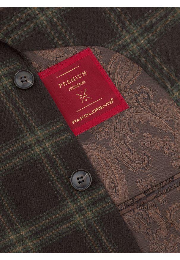 Pako Lorente - PAKO LORENTE – Brązowa marynarka męska w kratę. Okazja: na co dzień. Kolor: brązowy. Materiał: wełna. Styl: casual