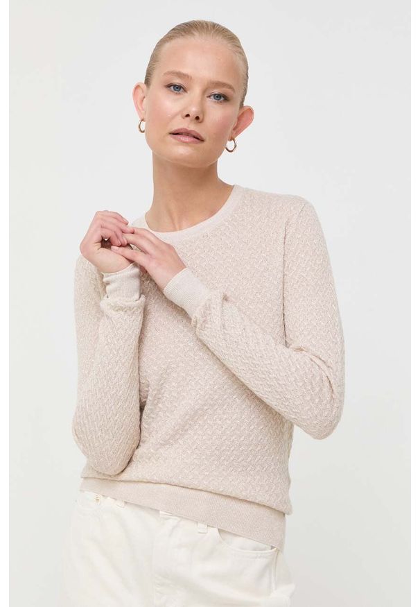 Armani Exchange sweter z domieszką wełny damski kolor złoty lekki. Kolor: złoty. Materiał: wełna. Styl: klasyczny