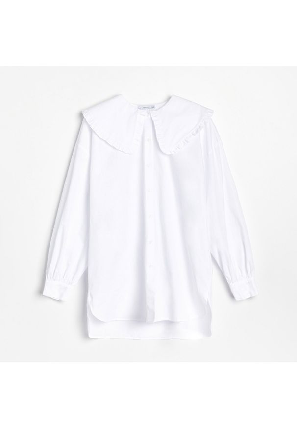 Reserved - Bawełniana koszula z ozdobnym kołnierzem - Biały. Kolor: biały. Materiał: bawełna