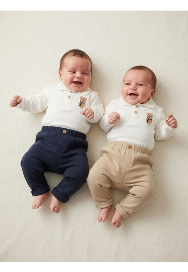 Sinsay - Ocieplane spodnie z ozdobnymi guzikami 2 pack - beżowy. Kolor: beżowy