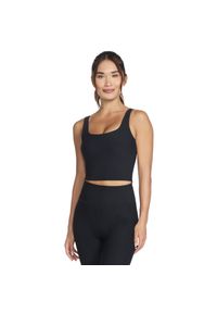 skechers - Biustonosz sportowy damski Go Flex Rib Longline Bra. Kolor: czarny. Materiał: nylon