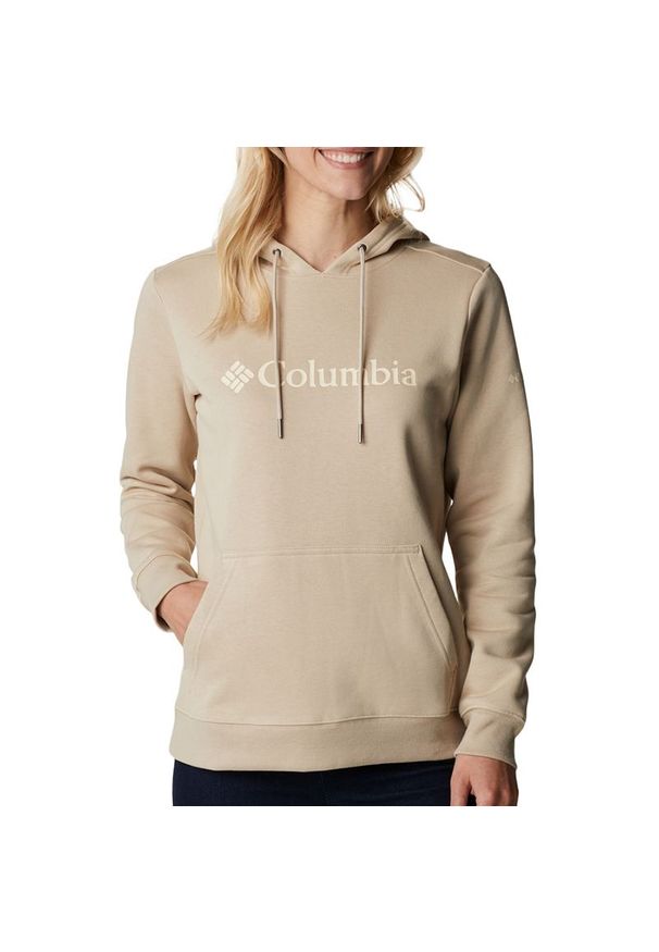 columbia - Bluza Columbia Logo Hoodie 1895751271 - beżowa. Okazja: na co dzień. Typ kołnierza: kaptur. Kolor: beżowy. Materiał: poliester, bawełna. Wzór: aplikacja. Styl: casual, klasyczny