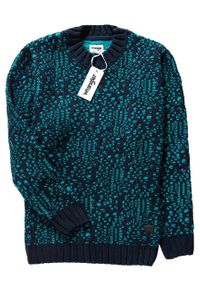 Wrangler - MĘSKI SWETER WRANGLER JACQUARD KNIT DARK NAVY W8641QHAE. Materiał: skóra, żakard, dzianina #6