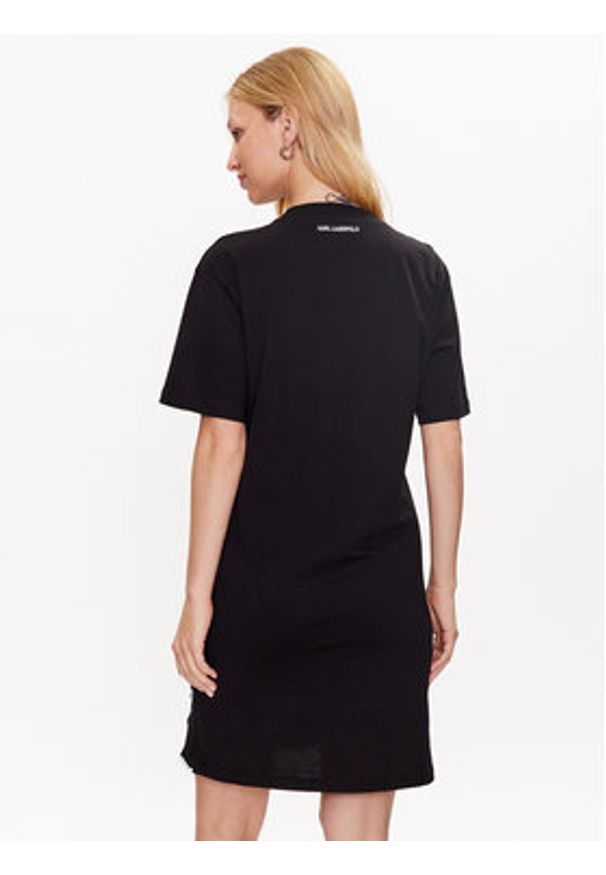 Karl Lagerfeld - KARL LAGERFELD Sukienka codzienna Signature 231W1357 Czarny Relaxed Fit. Okazja: na co dzień. Typ kołnierza: dekolt w karo. Kolor: czarny. Materiał: bawełna. Typ sukienki: proste. Styl: casual