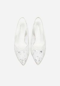 Renee - Białe Sandały na Szpilce Typu Slingback z Cekinami Resseris. Okazja: na imprezę. Kolor: biały. Materiał: jeans. Obcas: na szpilce. Styl: elegancki #8