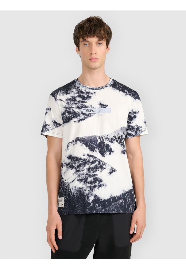 4f - 4F T-shirt regular z nadrukiem męski - czarny L. Okazja: na co dzień. Kolor: czarny. Materiał: materiał. Wzór: nadruk. Styl: casual, klasyczny