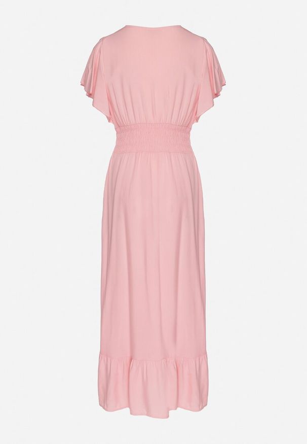 Born2be - Różowa Wiskozowa Kopertowa Sukienka o Rozkloszowanym Kroju Nellrive. Okazja: na co dzień. Typ kołnierza: dekolt w serek. Kolor: różowy. Materiał: wiskoza. Długość rękawa: krótki rękaw. Typ sukienki: kopertowe. Styl: casual, elegancki