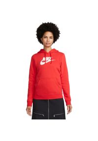 Bluza z kapturem Nike Sportswear Club Fleece, Kobiety. Typ kołnierza: kaptur. Kolor: czerwony. Materiał: materiał, bawełna