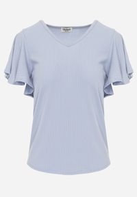 Born2be - Jasnoniebieska Bluzka z Szerokimi Rękawami Sunevia. Okazja: na co dzień. Typ kołnierza: dekolt w kształcie V. Kolor: niebieski. Materiał: jeans. Styl: elegancki, casual #2