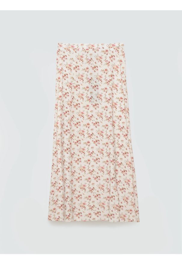 Big-Star - Spódnica damska midi w kwiatowy wzór perłowa Shimenita 103. Kolor: kremowy. Materiał: wiskoza, tkanina. Wzór: kwiaty. Sezon: lato