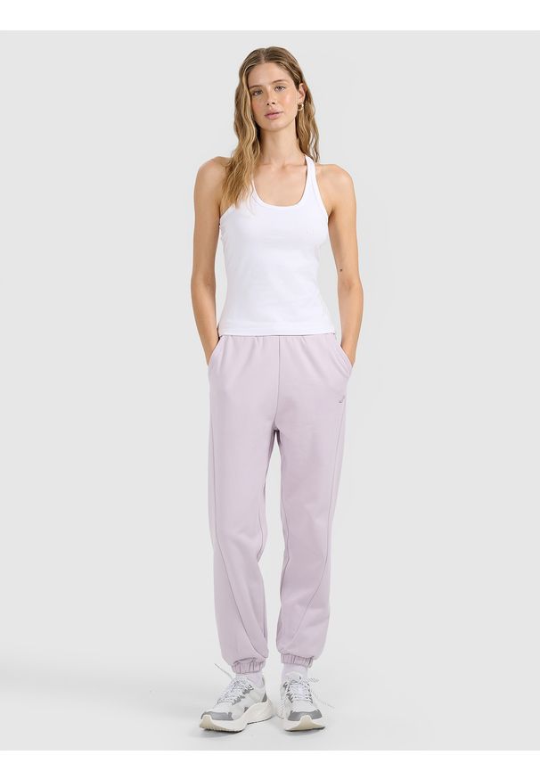 4f - 4F Top slim gładki damski - biały XXL. Kolor: biały. Materiał: dzianina, elastan, materiał, bawełna, jersey. Wzór: gładki