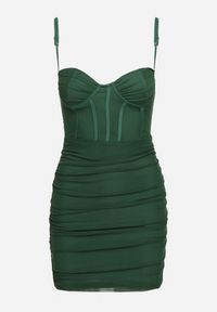 Born2be - Zielona Sukienka na Ramiączkach z Usztywnianym Dekoltem Dopasowana Morrigan. Typ kołnierza: dekolt gorset. Kolor: zielony. Długość rękawa: na ramiączkach. Typ sukienki: dopasowane, gorsetowe. Styl: elegancki #6
