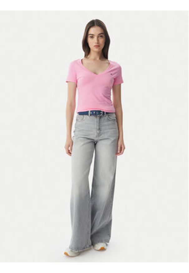 Tommy Jeans T-Shirt DW0DW20458 Różowy jasny Slim Fit. Kolor: różowy. Materiał: bawełna