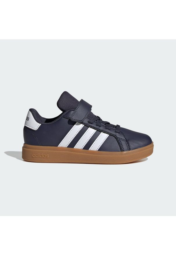 Adidas - Buty Grand Court 2.0 Kids. Okazja: na co dzień. Zapięcie: pasek. Kolor: brązowy, niebieski, wielokolorowy, biały